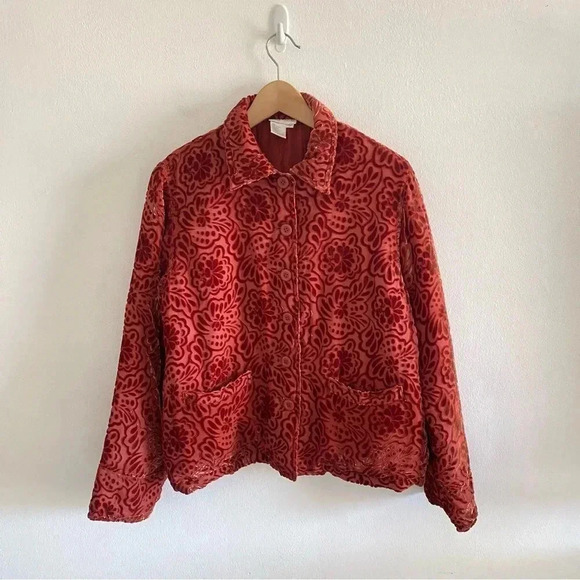 MFA Boston Museum of Fine Arts  Coral Burnout Velvet  Silk Women’s Jacket - Picture 1 of 7